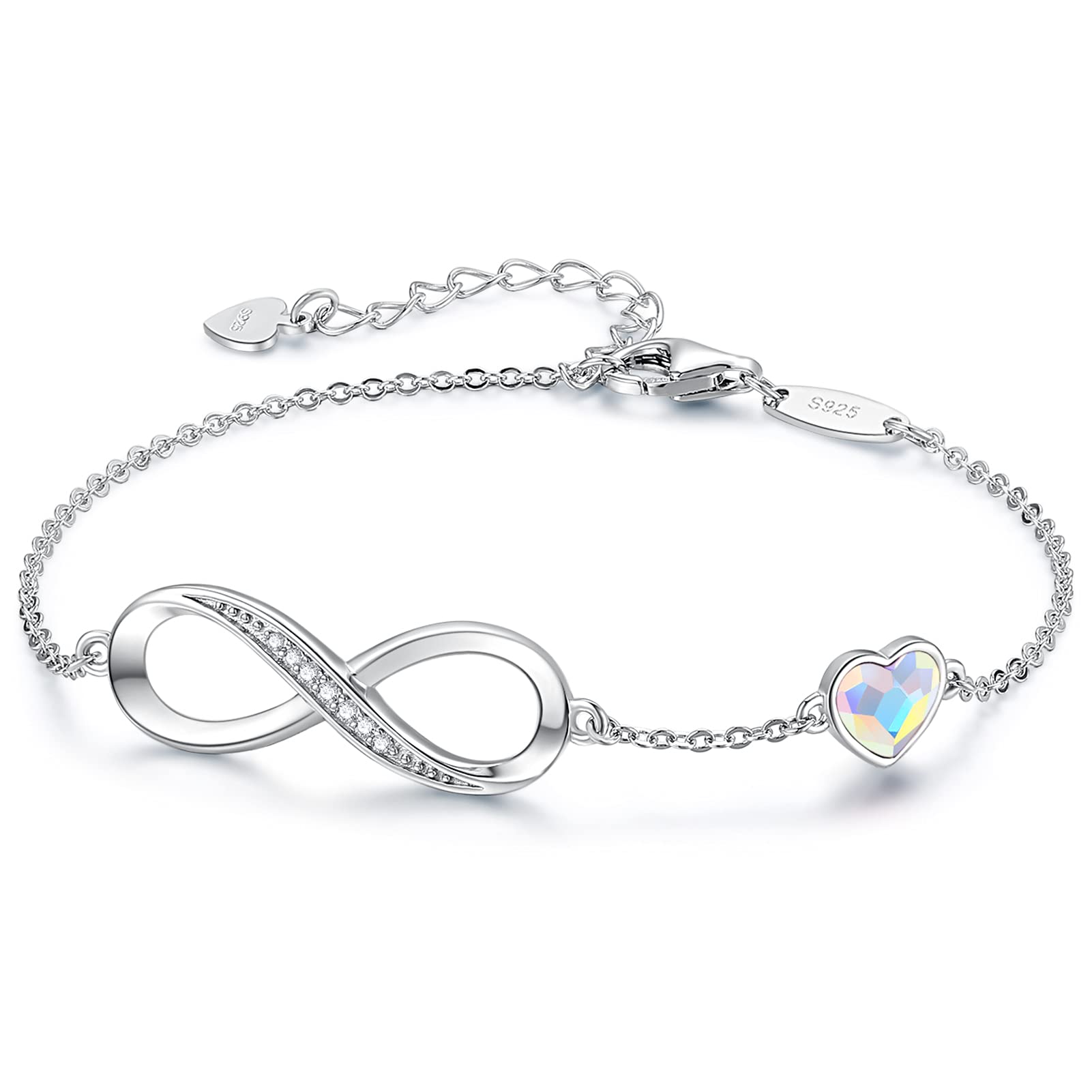 LOUISA SECRET Infinity Bracelet for Women, Sterling Silver 925 Bracelets for Womens Adjustable with Infinity Heart, Christmas Jewellery for Women, Wedding Anniversary Birthday Gifts for Wife