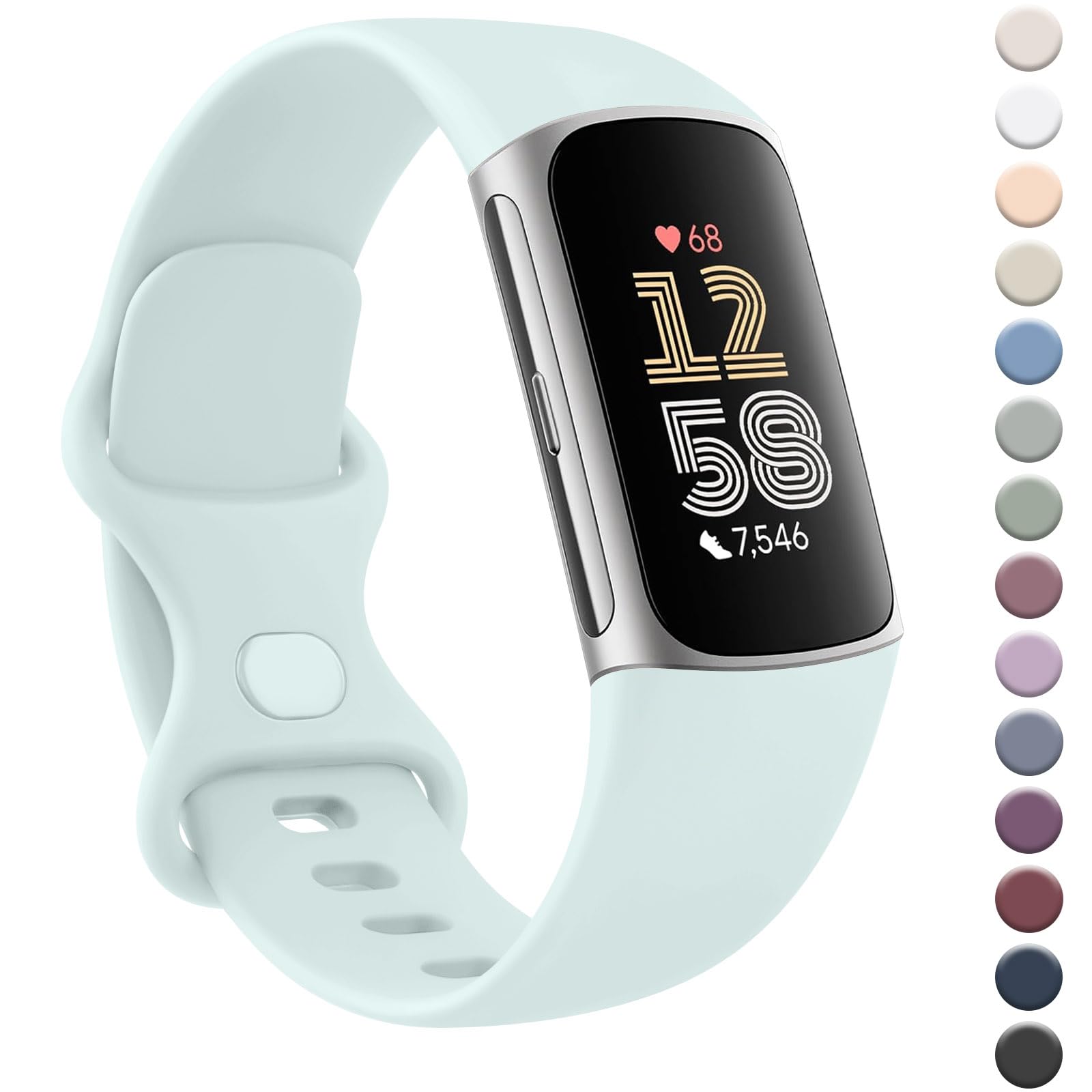 AK Strap for Fitbit Charge 6/5 - Silicone Sport Classic Soft Replacement Band for Women Men (Small, Turquoise)