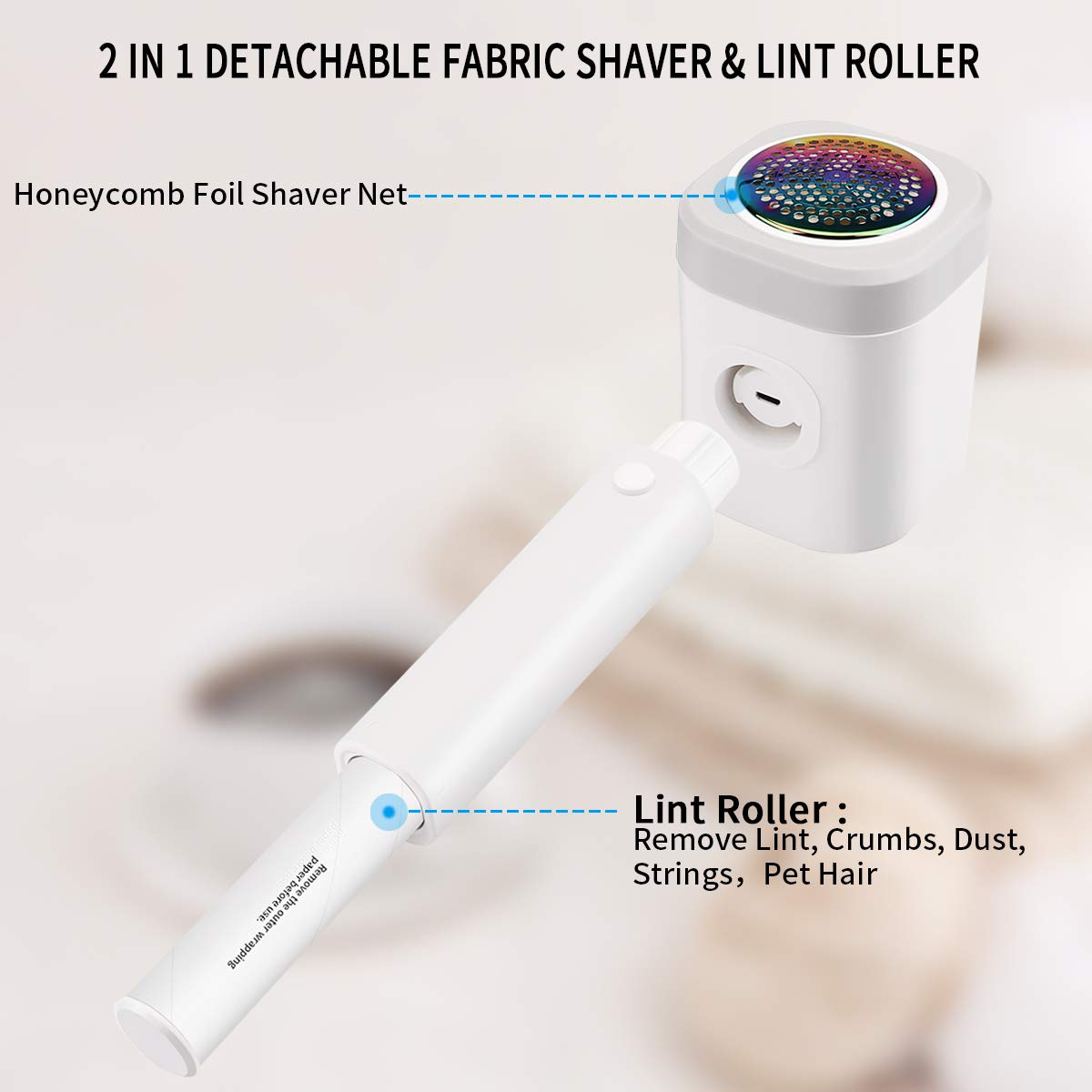 Sweater Fabric Shaver, Electric Lint Remover with Sticky Lint Roller 2 in 1, USB Rechargeable Removable Depiller Shaver,Triple Protection for Clothes,Quickly and Effectively Remove Fuzz Pill Bobbles