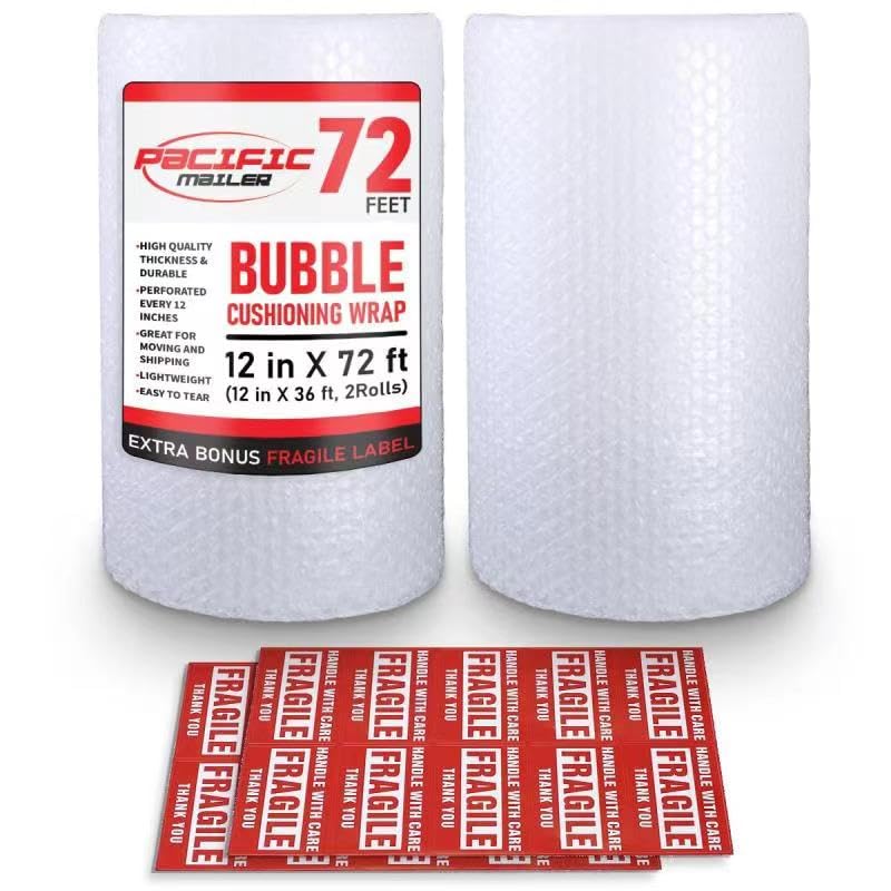 Photo 1 of Bubble Cushioning Wrap Pacific Mailer 5/16 Inch x 12 Inch x 72Feet Total [2 Rolls of 36 Feet] Bubble Cushioning Wrap for Packing Moving Supplies Perforated Every 12"