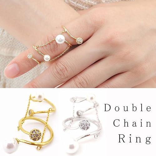 Amazon ファランジリング パールとラインストーンのチェーンダブルリング 関節リング 2色から選べます Silver リング 通販