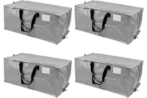 DURASACK Heavy Duty Moving Bag Storage Container with Zipper, Reinforced Carry Straps and Backpack Straps, Made of Rugged Woven Polypropylene, Pack of 4, Gray