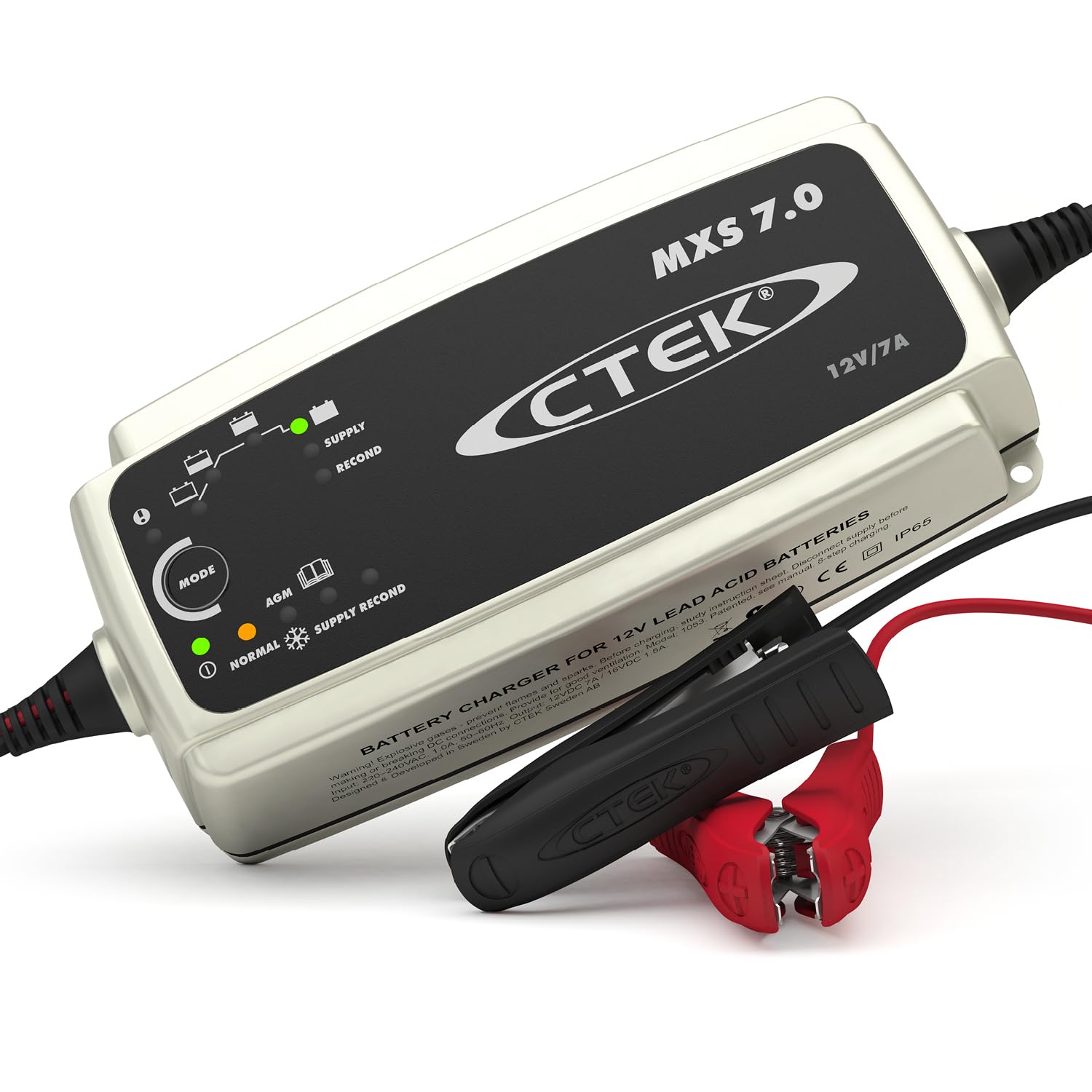 CTEK MXS 7.0 Fully Automatic Battery Charger (Charges, Maintains and Reconditions Car, Caravan and Motorhome batteries) 12V, 7 Amp - UK Plug, Black