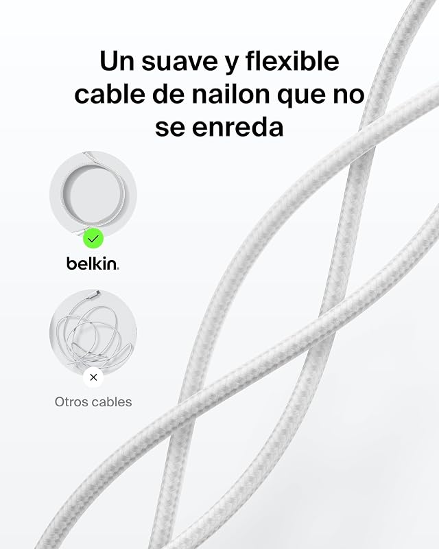 Cabo Eco trançado C para C de 2 m e 240 W, Carregamento Rápido, suave e flexível para iPhone 16, Galaxy S25, Pixel 9, MacBook, iPad Pro - Branco
