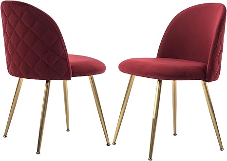 Amazon Com Cimota Velvet Upholstered Dining Chair Modern Armless Accent Chair Tufted Side Chairs With Metal Legs For Kitchen Living Room Vanity Set Of 2 Red Wine Chairs