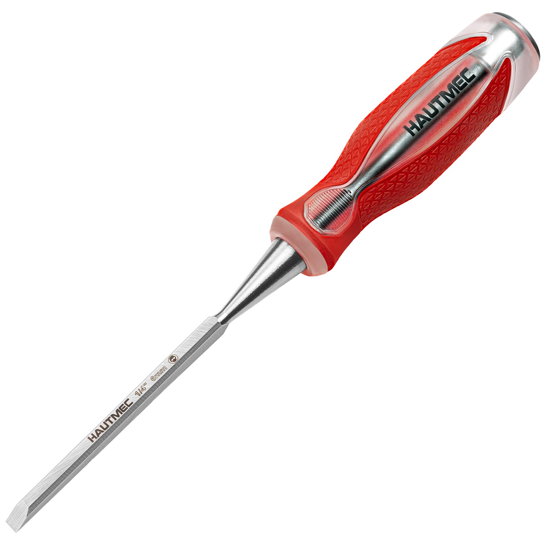 HAUTMEC 6mm Wood Chisel for Woodworking, Full Tang Drop-Forged CR-V Steel Beveled Edge Blade with Ergonomic Non-Slip Handle and Heavy-Duty Strike Cap