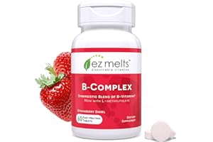 EZ Melts Dissolvable B-Complex - Vitamin B Complex - Provides Energy Metabolism & Heart Health Support - with Methylated B12 & Folate - Non-GMO & Vegan - Strawberry Swirl - 60 Tablets (60 Servings)