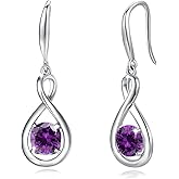 FANCIME Dangle Drop Earrings 925 Sterling Silver Dainty Infinity Round Gemstone Birthstone Jewelry Birthday Mothers Day Gifts for Her Women
