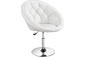 Yaheetech Vanity Chair Makeup Swivel Accent Chair Height Adjustable Round Back with Chrome Frame for Makeup Room, Living Room, White