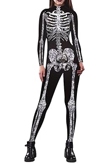Amazon Com Urvip Women Halloween Skeleton Costume Stretch Skinny Catsuit Jumpsuit Bodysuit Clothing