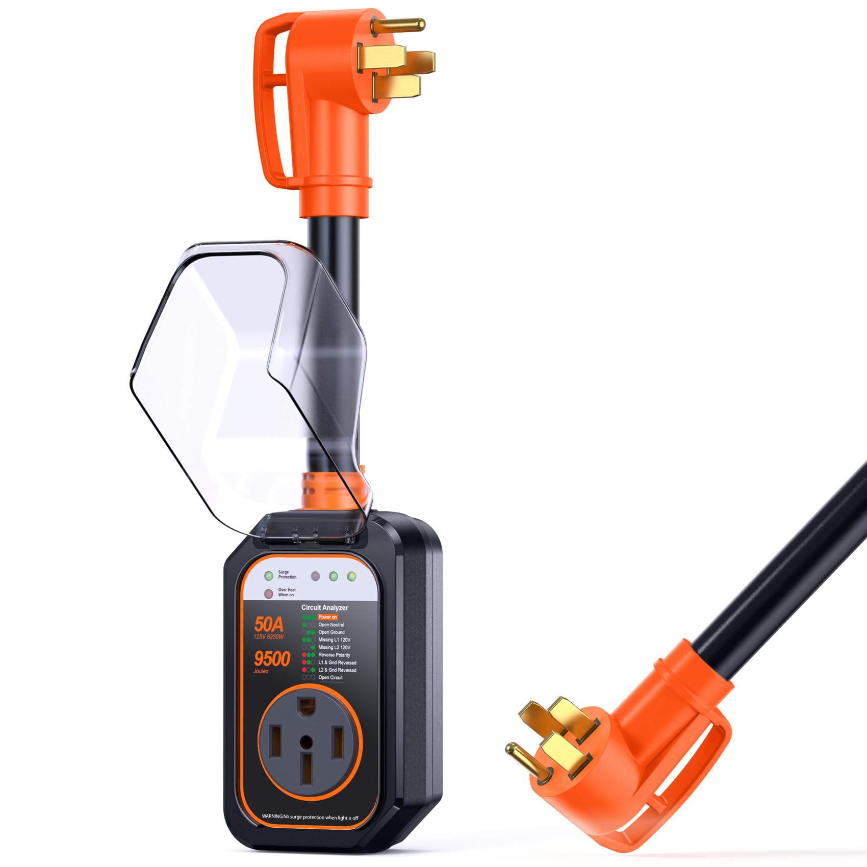 GEARGO RV Surge Protectors 50 Amp Waterproof, [2025 New Upgraded] RV Circuit Analyzer, Full Protection RV Adapter Plug for Camper(Orange) Image