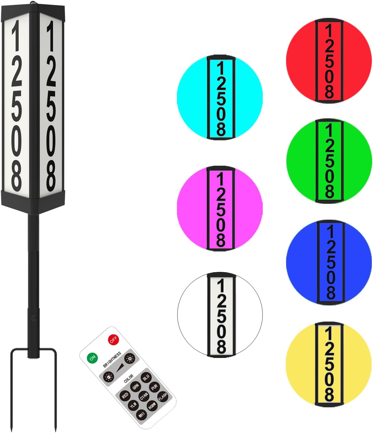 Plaques & Wall Art - IVWVI 3 Side Solar Address Plaque, Lighted House Numbers for Outside, Waterproof RGBW Color Changing Remote Control, Led Illuminated Solar Address Sign with Stakes for Garden Street Home Yard