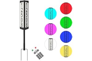 IVWVI 3 Side Solar Address Plaque, Lighted House Numbers for Outside, Waterproof RGBW Color Changing Remote Control, Led Illuminated Solar Address Sign with Stakes for Garden Street Home Yard
