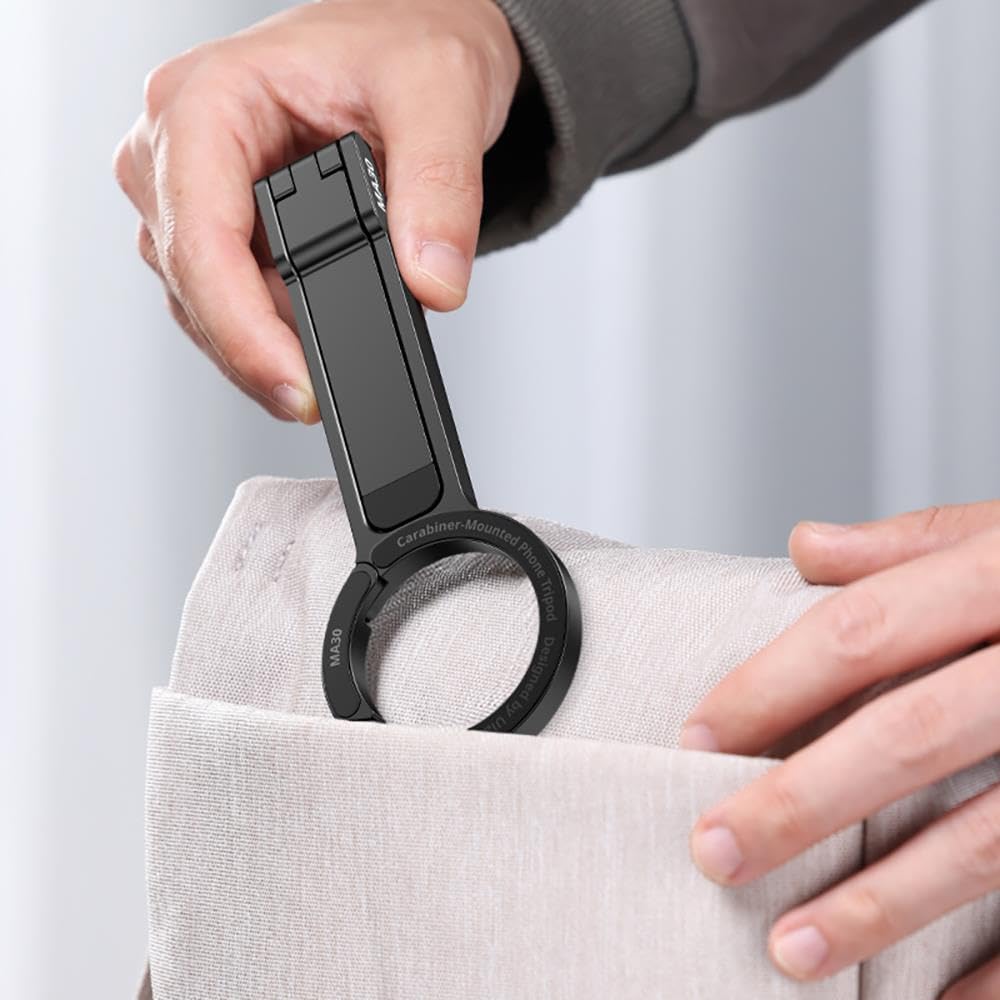 Ulanzi MA30 Mini Smartphone-Stativ magnetisch – Mag Safe Halterung – faltbar – tragbares Tischstativ – mit Karabiner – Schwarz 7