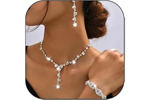 Roe Dolph Silver Jewelry Set Prom Necklace Bracelet Earrings Rhinestone Costume Jewelry for Women Bridal Jewelry Set for Wedding Prom Dresses 2025