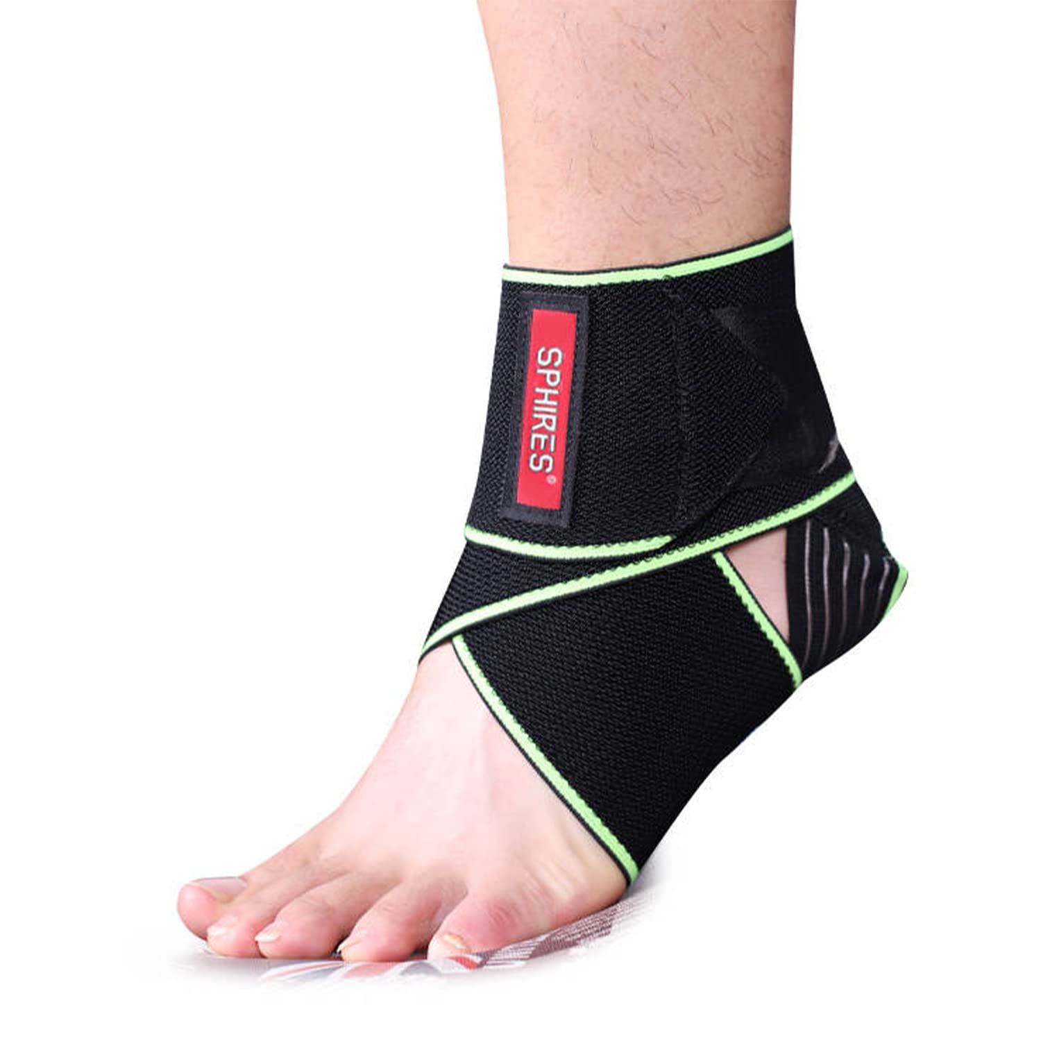 sphires Ankle Support Adjustable Ankle Brace For Men, Women, Kids Elastic Fit Breathable Ankle Support For Ligament Damage, Achilles Tendonitis Support, Planter Facetious Support (1-pc Green)