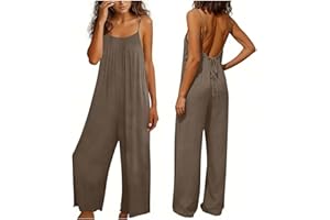 Jumpsuits for Women Summer Spaghetti Strap Sleeveless Wide Leg Overalls Pleated Fashion Beach Vacation Jumpsuit