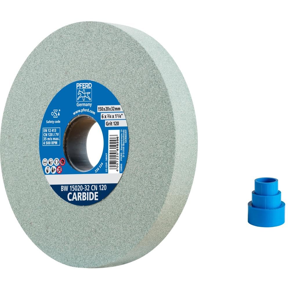 PFERD Sanding Disc 150 x 20 x 32, Carbide, Grain Size 120, Silicon Carbide, 39008425 – Sanding Disc for Working Hard Materials with Integrated Reducing Sleeves (25/20/16 mm)