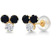 Gem Stone King 14K Yellow Gold Gemstone Birthstone Trio 3-Stone Stud Earrings for Women | 3MM Round | Fine Jewelry for Her Mom Women Wife