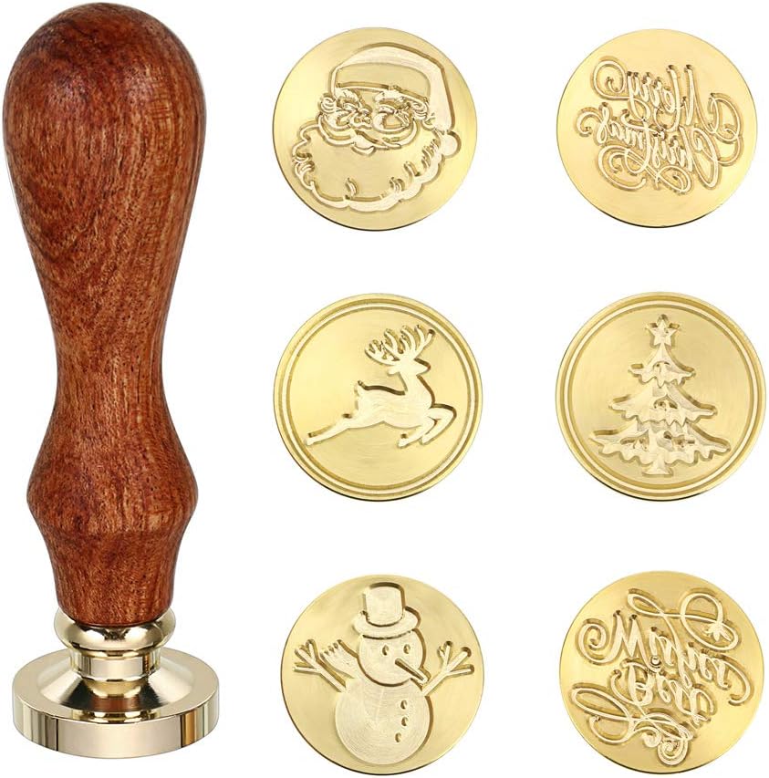 Sumnacon Wax Seal Stamp Set for Christmas Themed, 6 Pieces Removable Sealing Brass Stamp Head