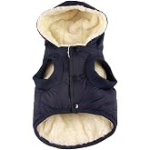 Vecomfy Warm Dog Coats with Hoodie,Winter Dog Jackets for Small Dogs | Fleece Lining Puppy Coat for Cold Weather,Soft Cozy,Windproof Doggie Clothes for Snow Play,Leash Hole for Daily Walk,BLue M