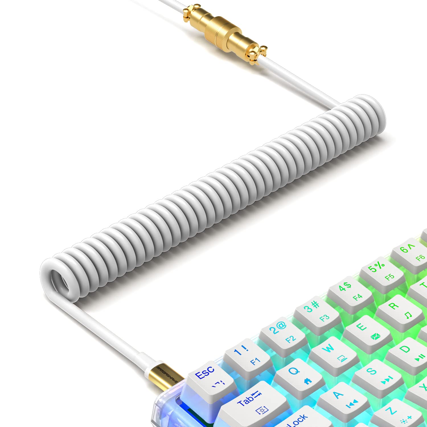 XINMENG X MAMBASNAKE C02 Coiled Keyboard Cable, Type-C to USB-A HyperSpeed Line with 8KHz Return Rate for Gaming Keyboard, TPU Extendable Custom USB-C Cable with Metal Aviation for PC/Phone-Gray