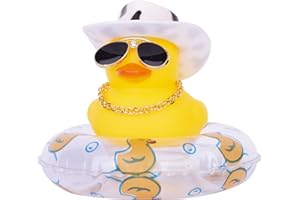 MuMyer Duck Car Dashboard Decorations Rubber Duck Car Ornaments for Car Dashboard Decoration Accessories with Mini Swim Ring Sun Hat Necklace and Sunglasses