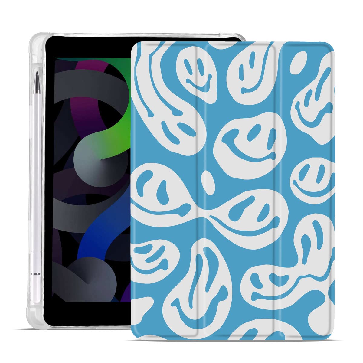 MAYCARI Aesthetic Funny Face-E iPad mini 6 Case with Pencil Holder, Auto Sleep/Wake, Soft TPU Back Protective Case
