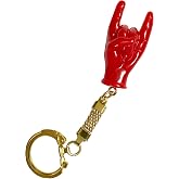 P.S. I Love Italy Malocchio Red Hand Charm Keychain &ndash; Italian Evil Eye Protection Rock On Gesture, Gold Ribbon Keyring