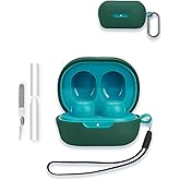 Case for JLab JBuds MiniTrue Wireless Earbuds, WUNIAK Soft Silicone Protective Portable Scratch Shock Resistant Shell with Cleaner Kit & Carabiner & Lanyard,Green