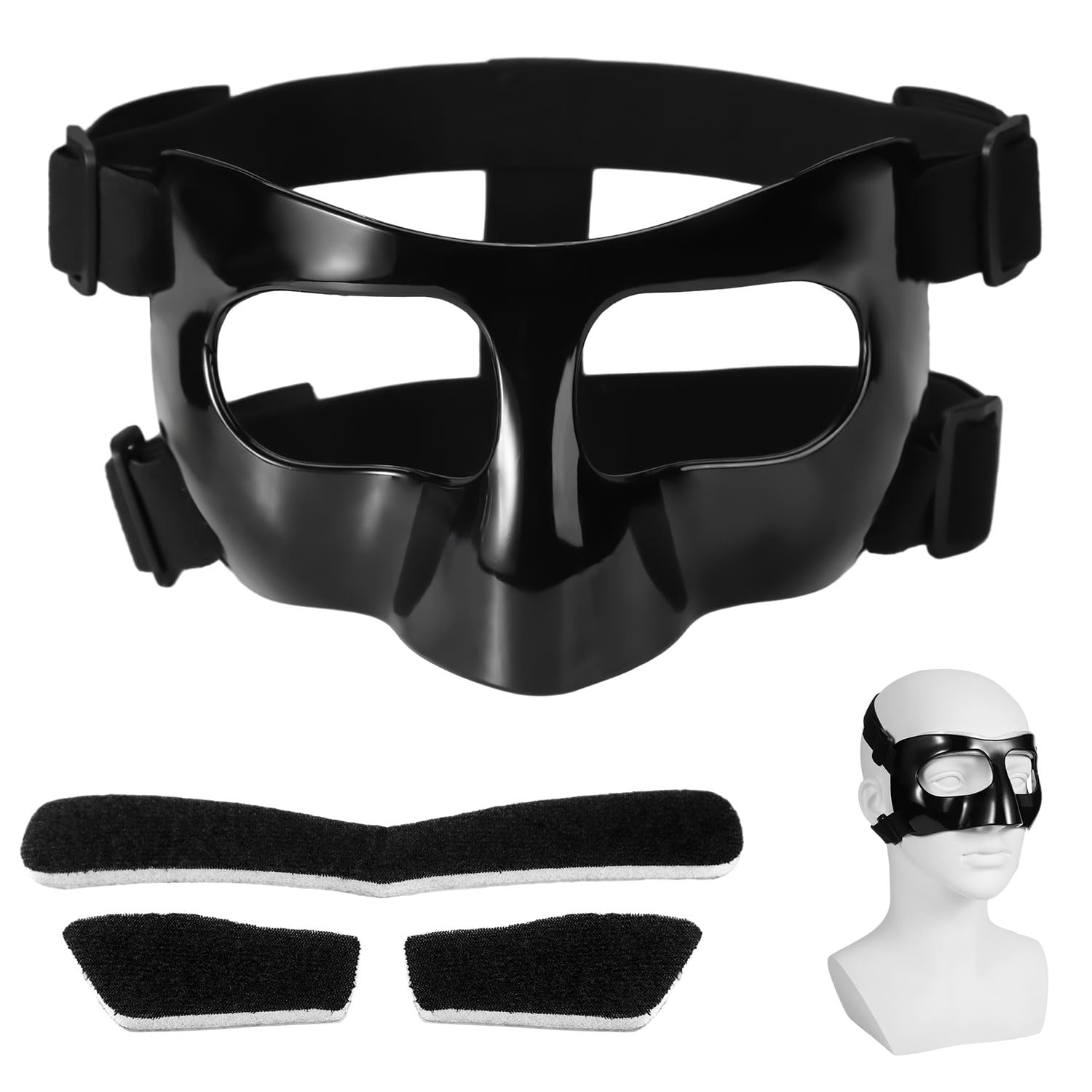 Nose Guard for Broken Nose, 5.9x3.74in Adjustable Face Shield with Pads Face Guard Sports Training Face Mask Nose Protector for Adults Teens Basketball Soccer Baseball (Black)