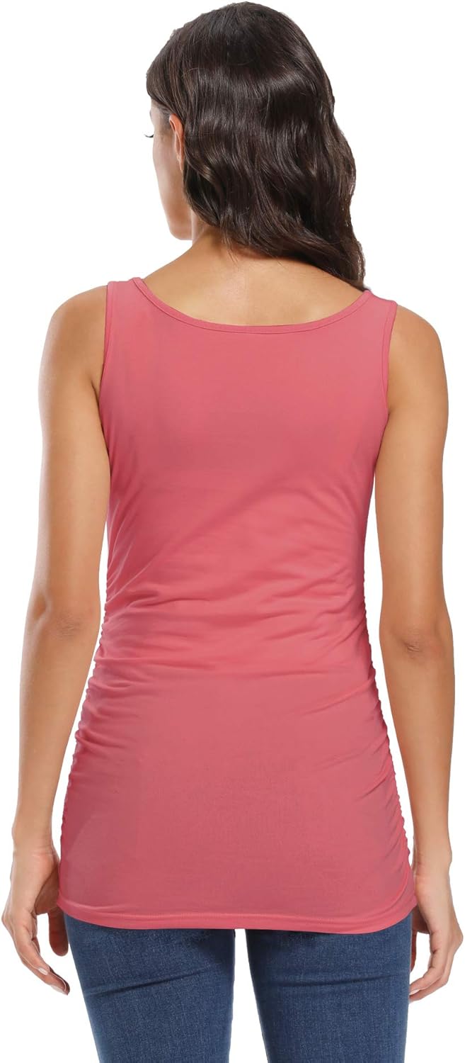 AMPOSH Women's Maternity Tank Top Ruched Side Sleeveless Pregnancy Basic Shirt at  Women’s Clothing store