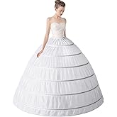Mojonnie 6-Hoops Hoop Skirt Crinoline Petticoat for Wedding Dress Crinoline Underskirt Ball Gown Petticoat for Women