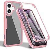 MRRSIWEI for iPhone 16 Plus Case, [Built-in Screen Protector] [Military Grade Shockproof] 360° Full Body Clear Rugged Protective Case Cover for iPhone 16 Plus/Apple 16 Plus.Full Pink