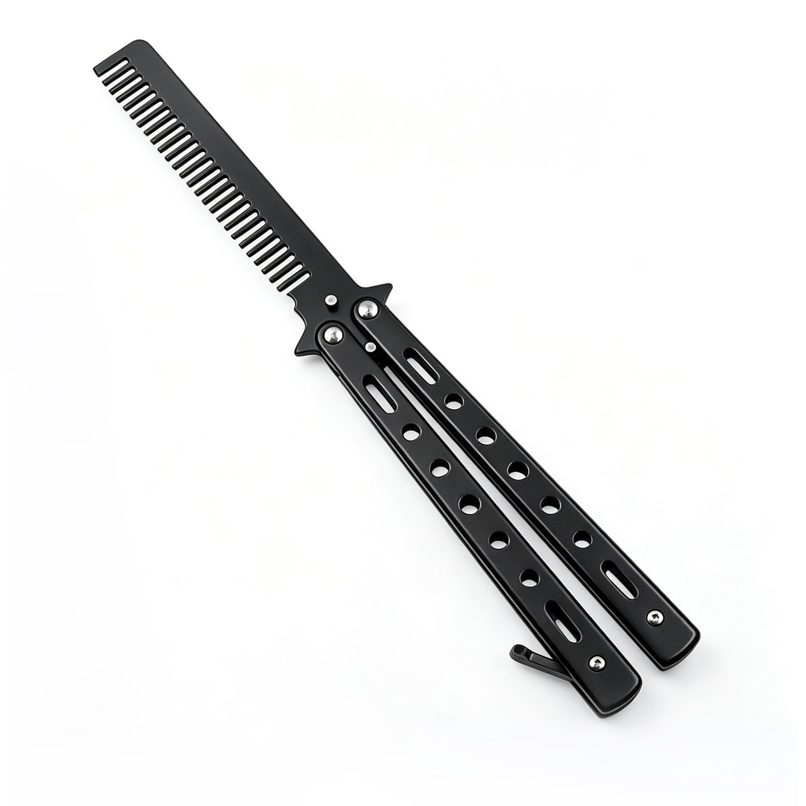 KOMUNJ 1 Piece Butterfly Comb Stainless Steel Foldable Butterfly Comb Pocket Comb Spring Hair Comb for Hair Barber Comb Hair Styling Accessories (Black)