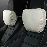 POKSRI 2pcs Car Neck Pillow for headrests,Support Drive Seats Head Cushion Pillows,Superfiber Suede,Plant-Based Polyester,Thickness & Height Adjustable,11.8x7.5,Inner Liner fillable(Off-White)