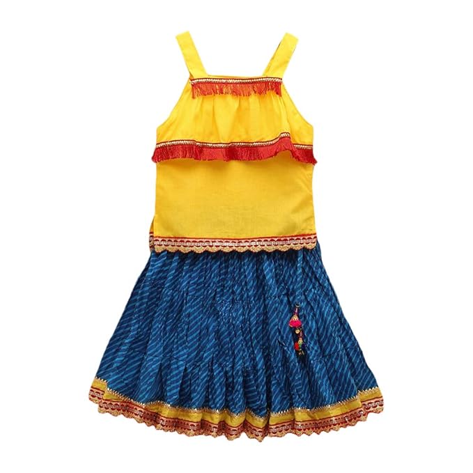 Kid1 Girls Cotton Bow Applique Sleeveless Ghagra and Choli Set in Yellow Color