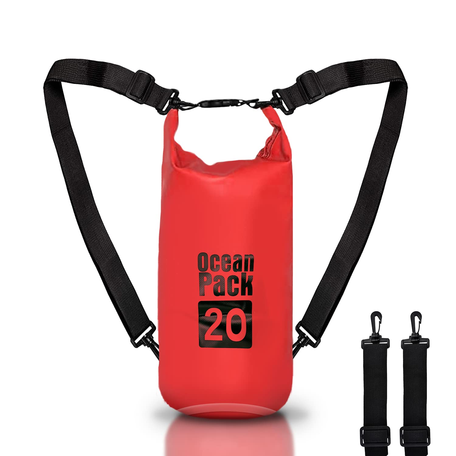 Dry Bag, Waterproof Backpack, Roll Closure and Shoulder Strap, Waterproof Mobile Phone Bag and Waist Bag for Sea Boat Fishing Rafting Beach Water Sports, red, 20l, Waterproof bag