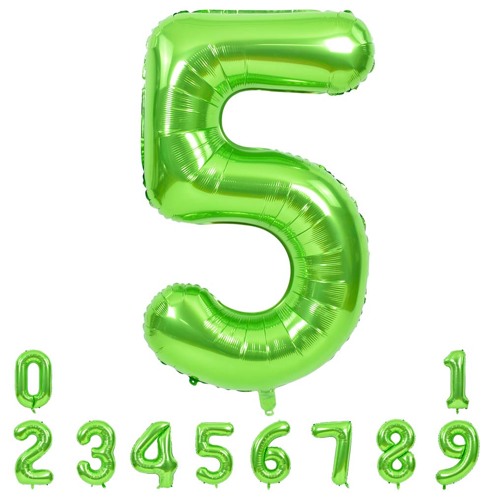 Photo 1 of TONIFUL 40 Inch Large Green Numbers Balloons 0-9, Number 5 Digital 5 Helium Balloons, Foil Mylar Big Number Balloons for Birthday Party Anniversary Supplies Decorations