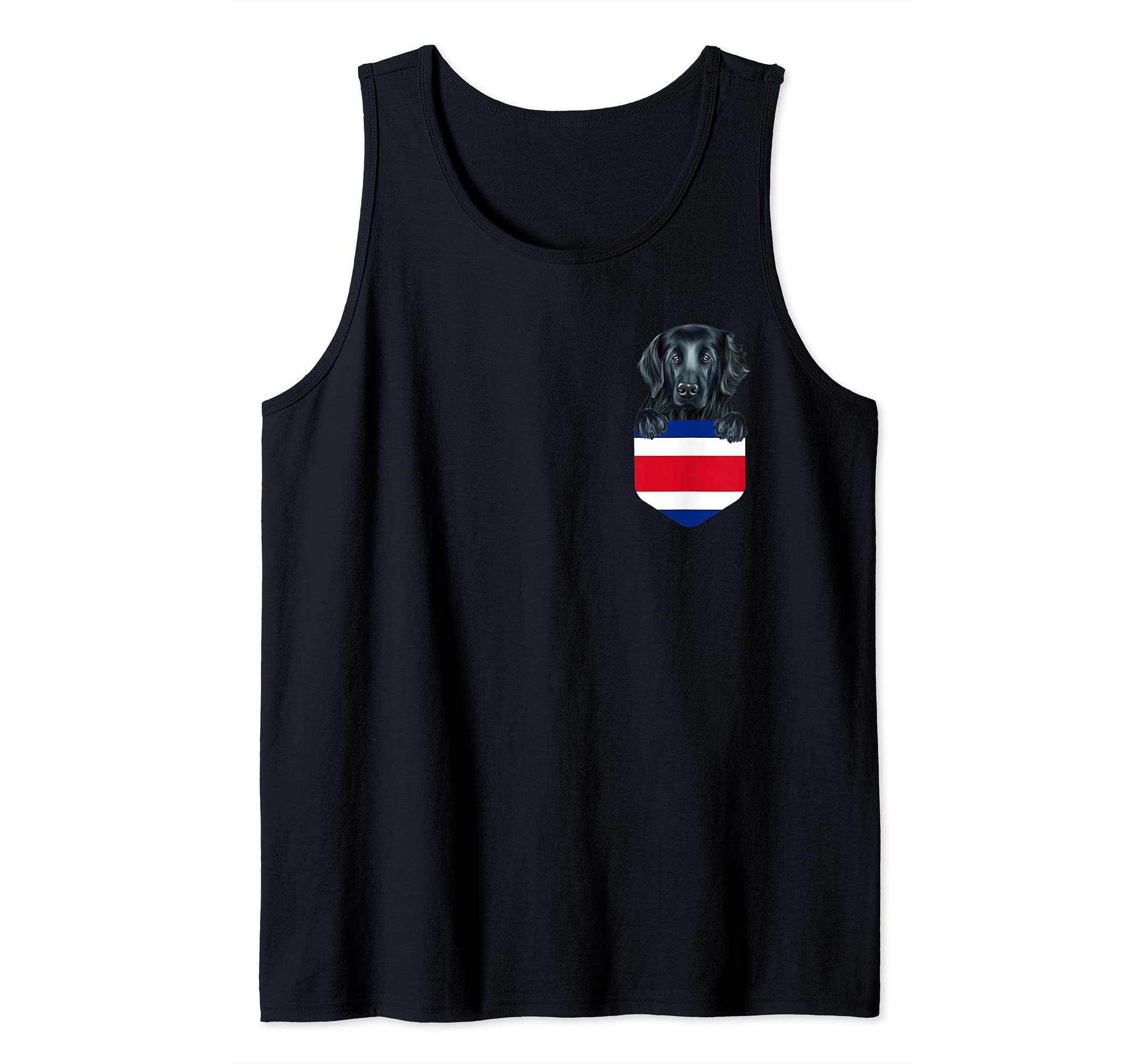 Costa Rica Flag Flat-Coated Retriever Dog In Pocket Tank Top