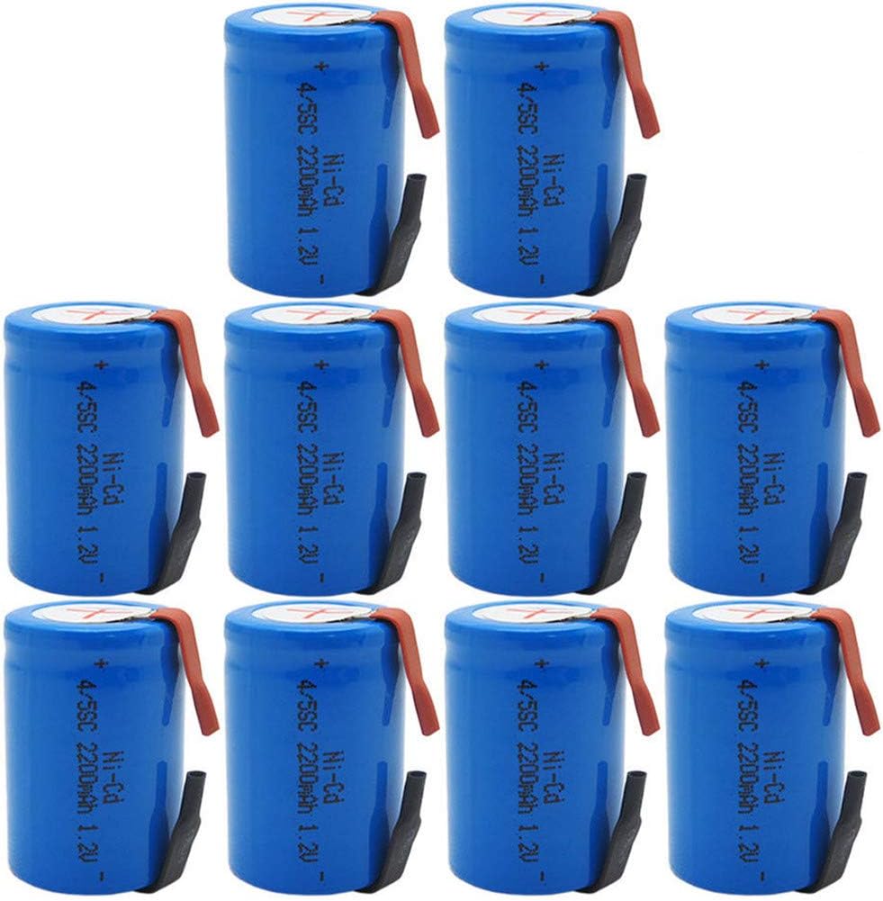 XTPOWER 4/5 Sub C SC 2200mAh 1.2V NiCd Rechargeable Battery with Tabs for Power Tool Blue(10 Pcs)