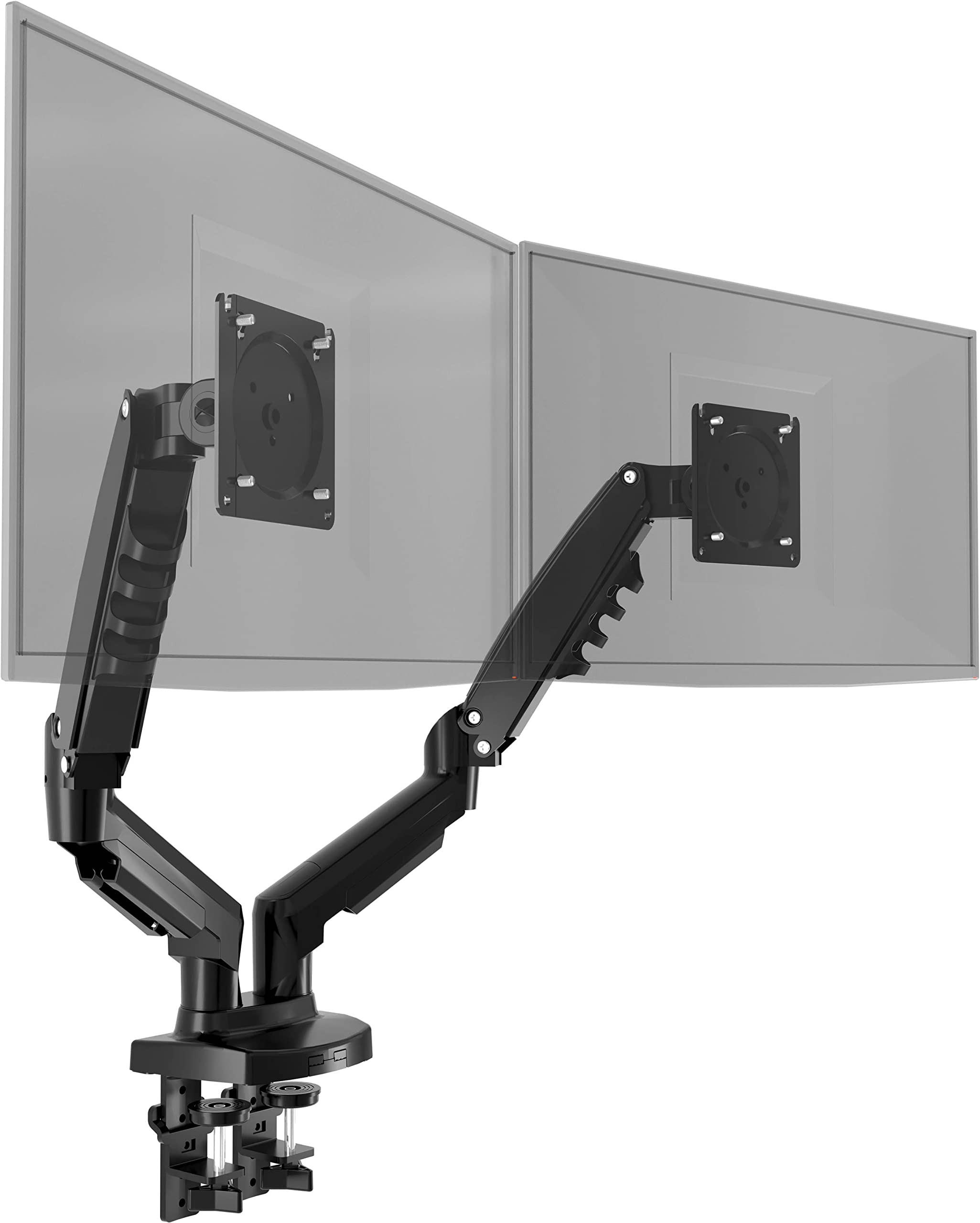 Poppstar Monitor Bracket for 2 Monitors, 17 to 27 inch, Height Adjustable (360° Swivel, Rotate, Tilt Monitor Arm), Black