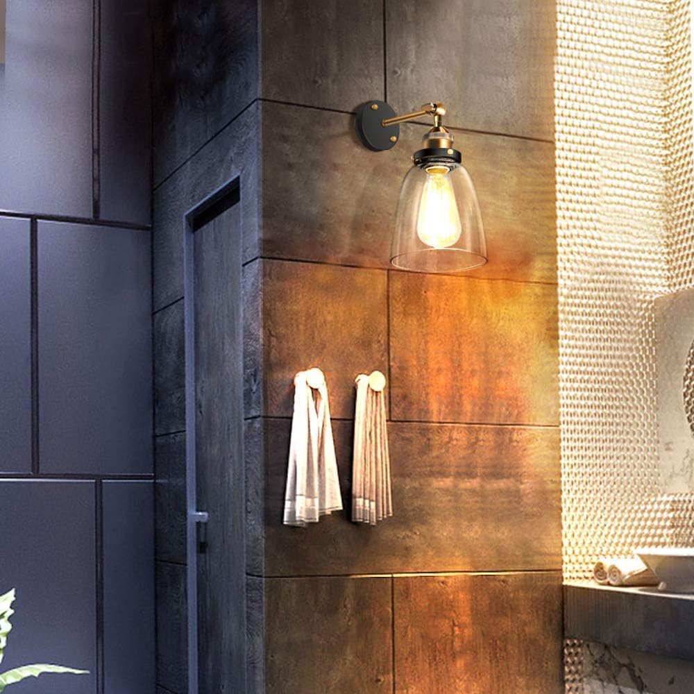 Maxmer Vintage Industrial Glass Wall Sconce Lighting For Loft Coffee Bar Living Room Dining Room Edison Bowl Shape Wall Light Wall Lamps Sconces