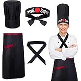 Keymall Hibachi Chef Tall Hat and Apron Costume Set with Headband Tie for Japanese Cuisine Lovers and Hibachi Enthusiasts
