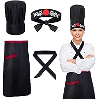 Keymall Hibachi Chef Hat Teppanyaki Tall Chef Cap with Hachimaki Headband Tie Apron for Hibachi Party Chef Costume