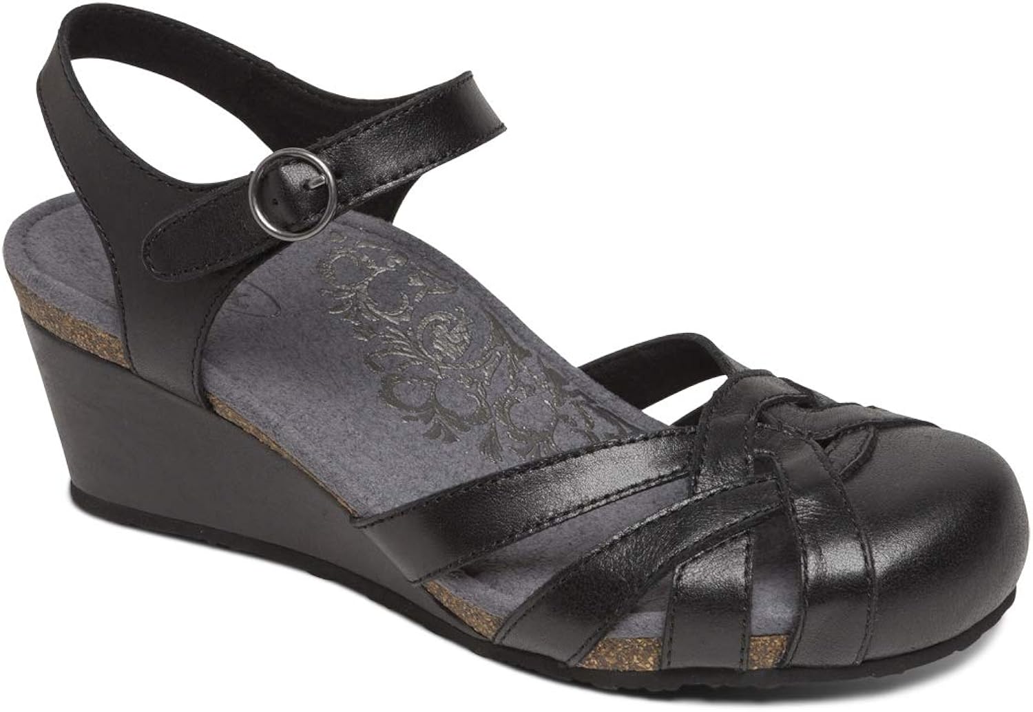 gray closed toe wedges