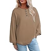 AlvaQ Womens Oversized Sweatshirts Plus Size Casual Loose Long Sleeve Button Up Henley Tops