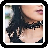 Zeshimb Black Lace Choker Necklaces Boho Flower Lace Necklace Hollow Lace Collar Necklace Wide Plain Lace Necklace Vintage Short Neckalce Chain Jewelry for Women