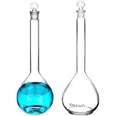 QWORK 500ml Volumetric Flask with Glass Stopper, 2 Pack 3.3 High Borosilicate Glass, Ground Stopper