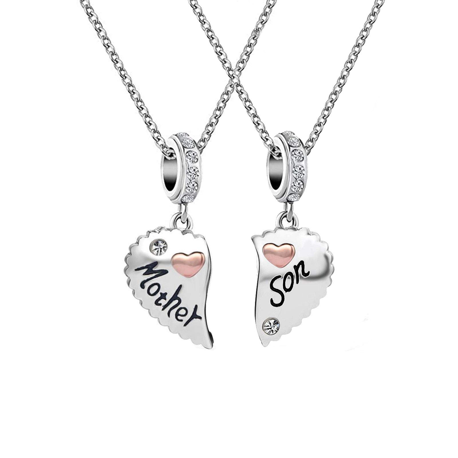 KunBead Jewelry Mum Necklace Heart Love Boys Charm Silver Ladies Kids Mother Son Childen 18 inch Matching Necklace for Women